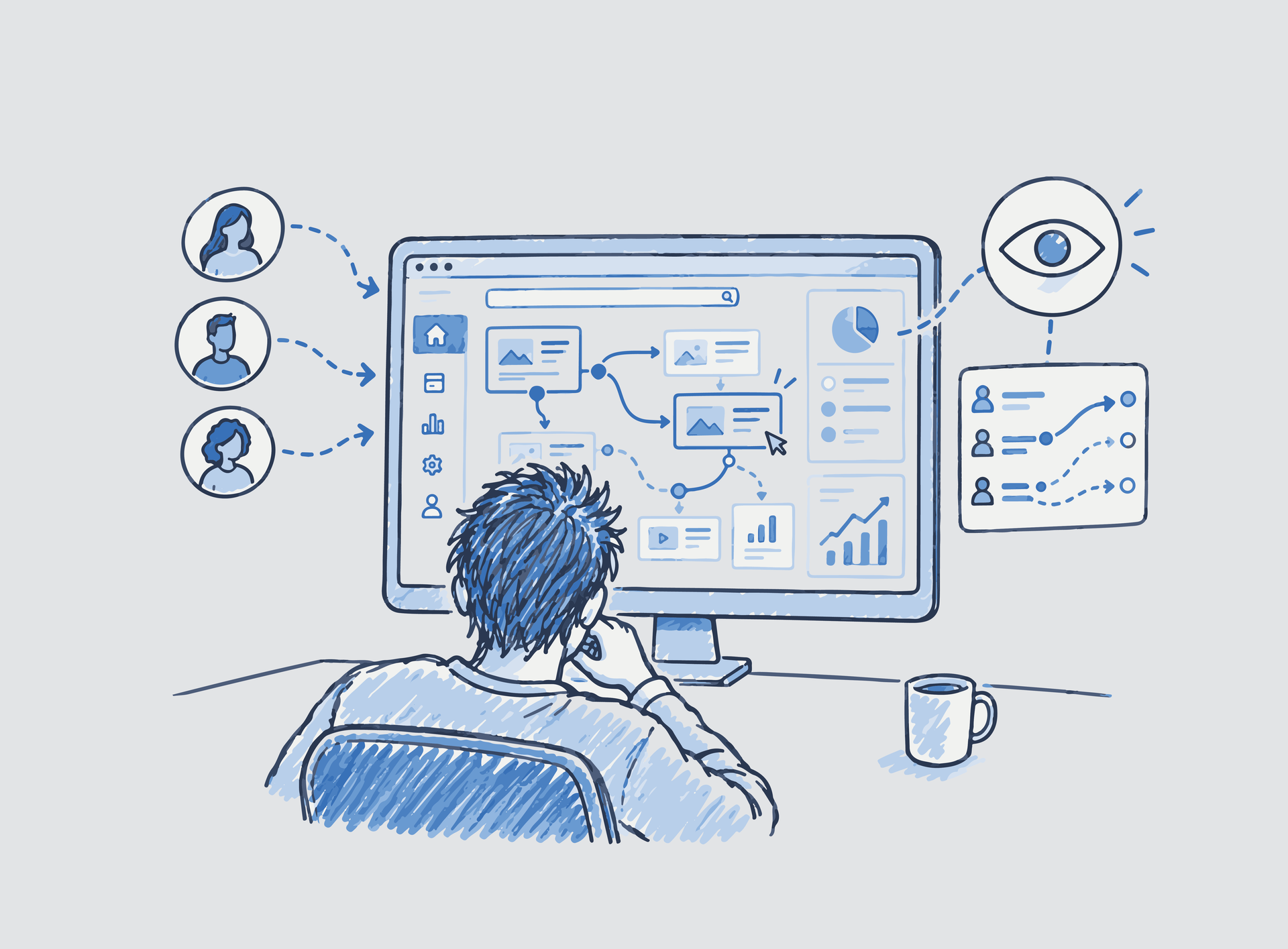 Researcher observing participant paths, navigation choices, and evidence during moderated fintech usability testing